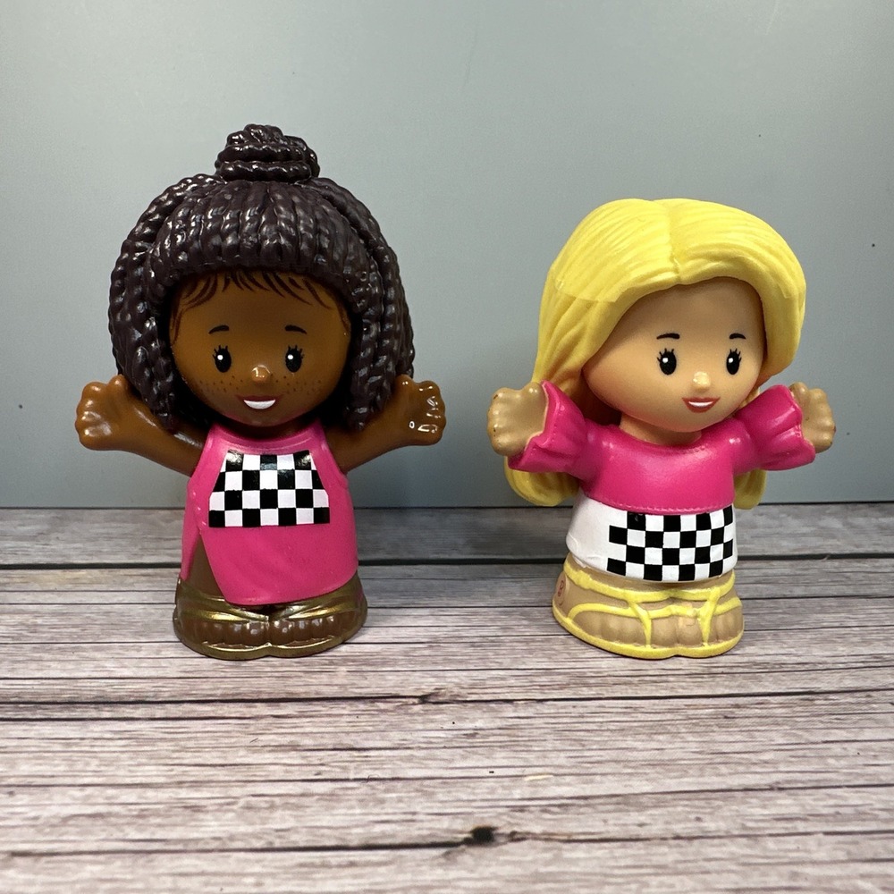 Fisher-Price Little People Figures Set 2 Barbie Race Car Drivers Checker Pattern